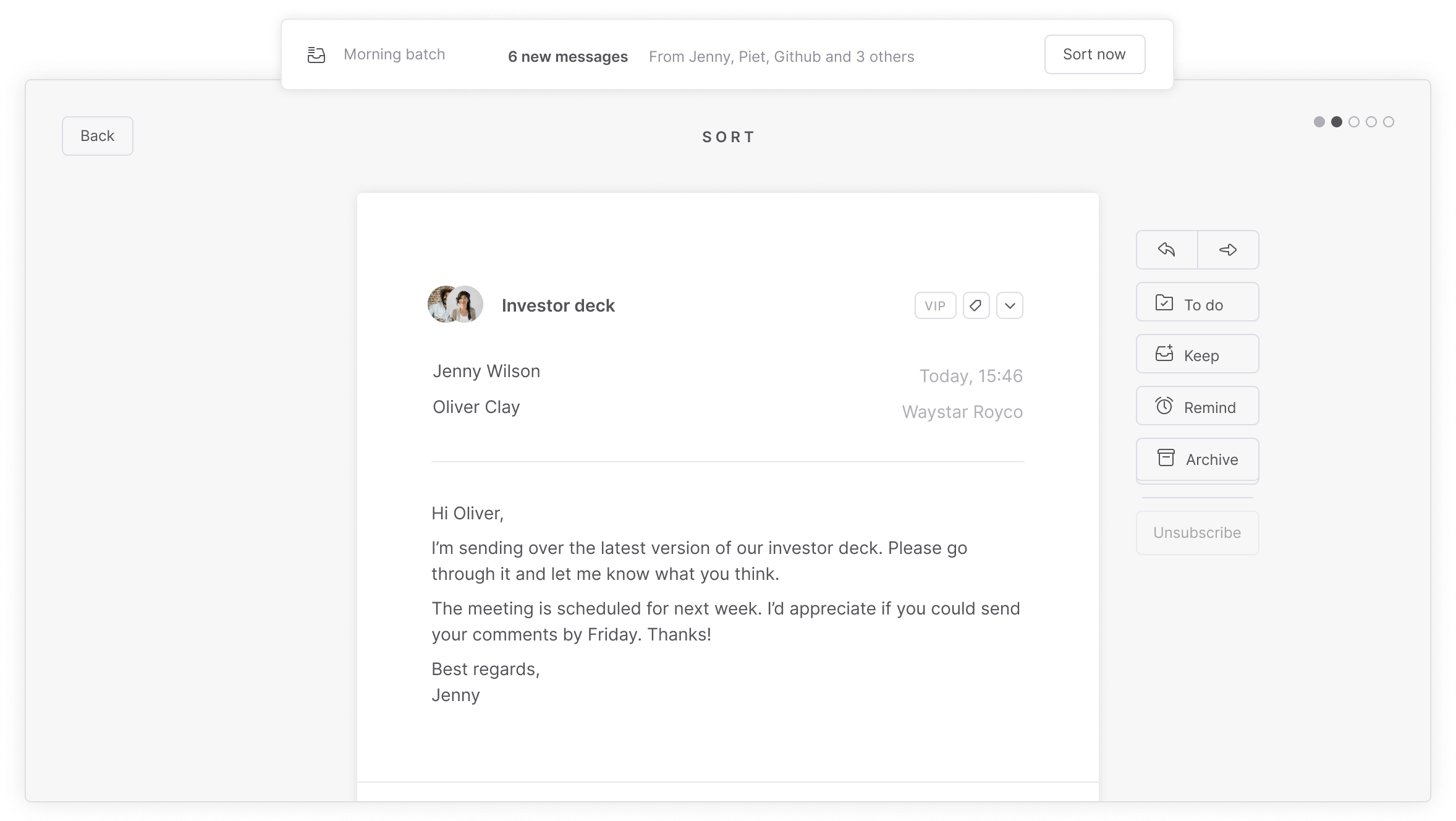 Focus sort inbox feature in the Tempo desktop email client