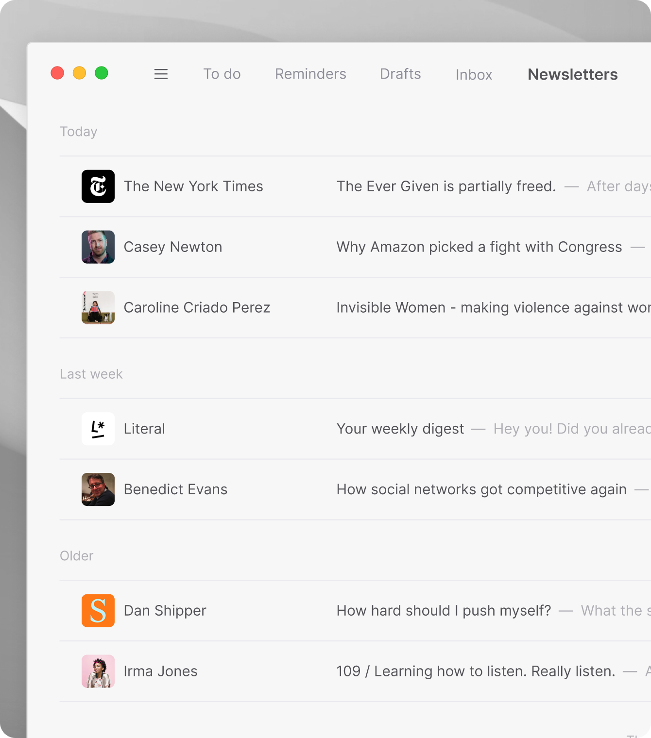 Focus sort inbox feature in the Tempo desktop email client