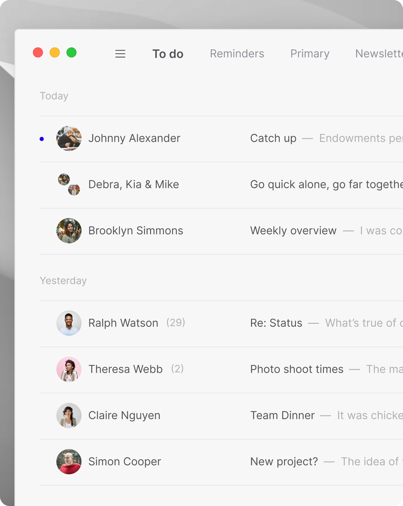 Focus sort inbox feature in the Tempo desktop email client