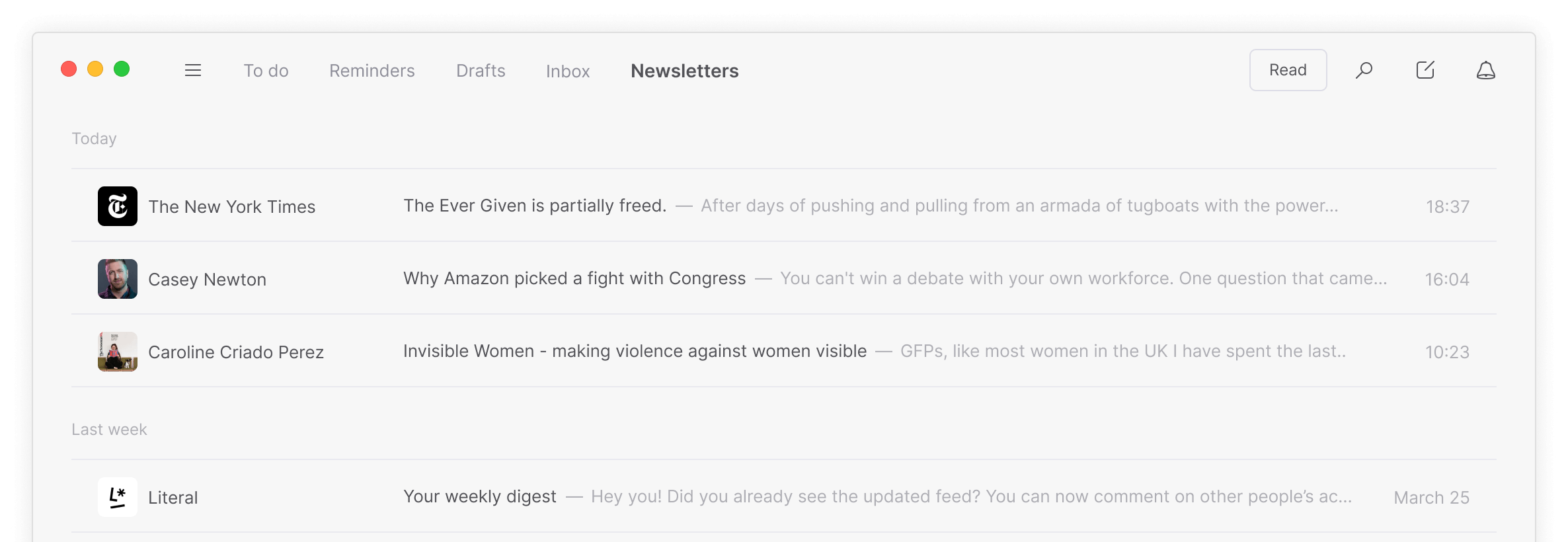 Focus sort inbox feature in the Tempo desktop email client
