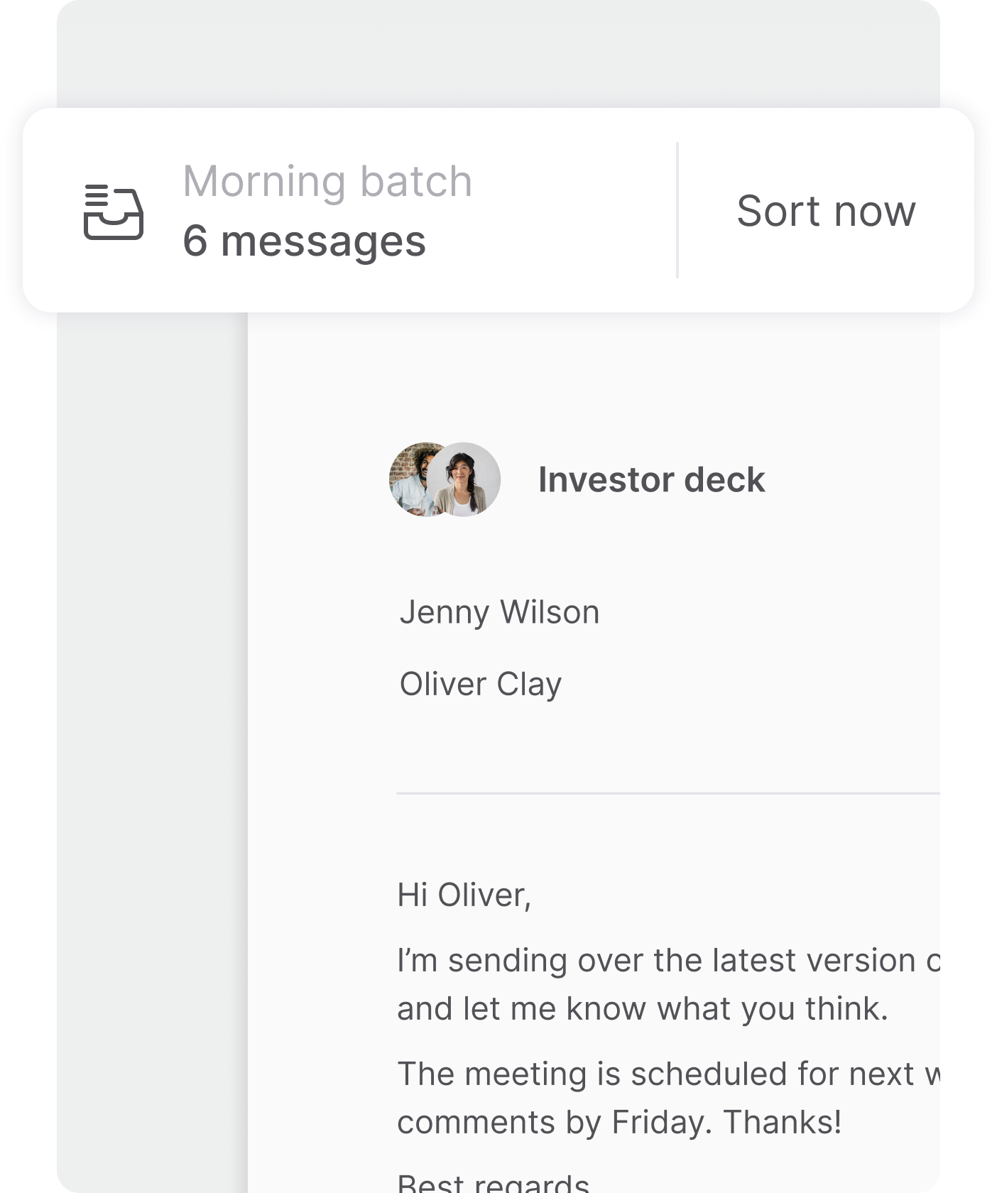 Focus sort inbox feature in the Tempo desktop email client
